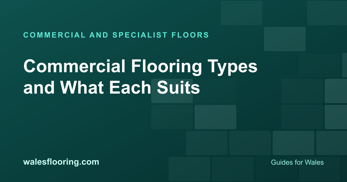 Illustration card titled Commercial Flooring Types and What Each Suits
