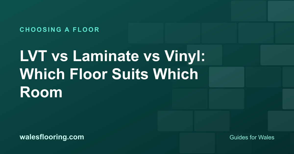 Illustration card titled LVT vs Laminate vs Vinyl: Which Floor Suits Which Room